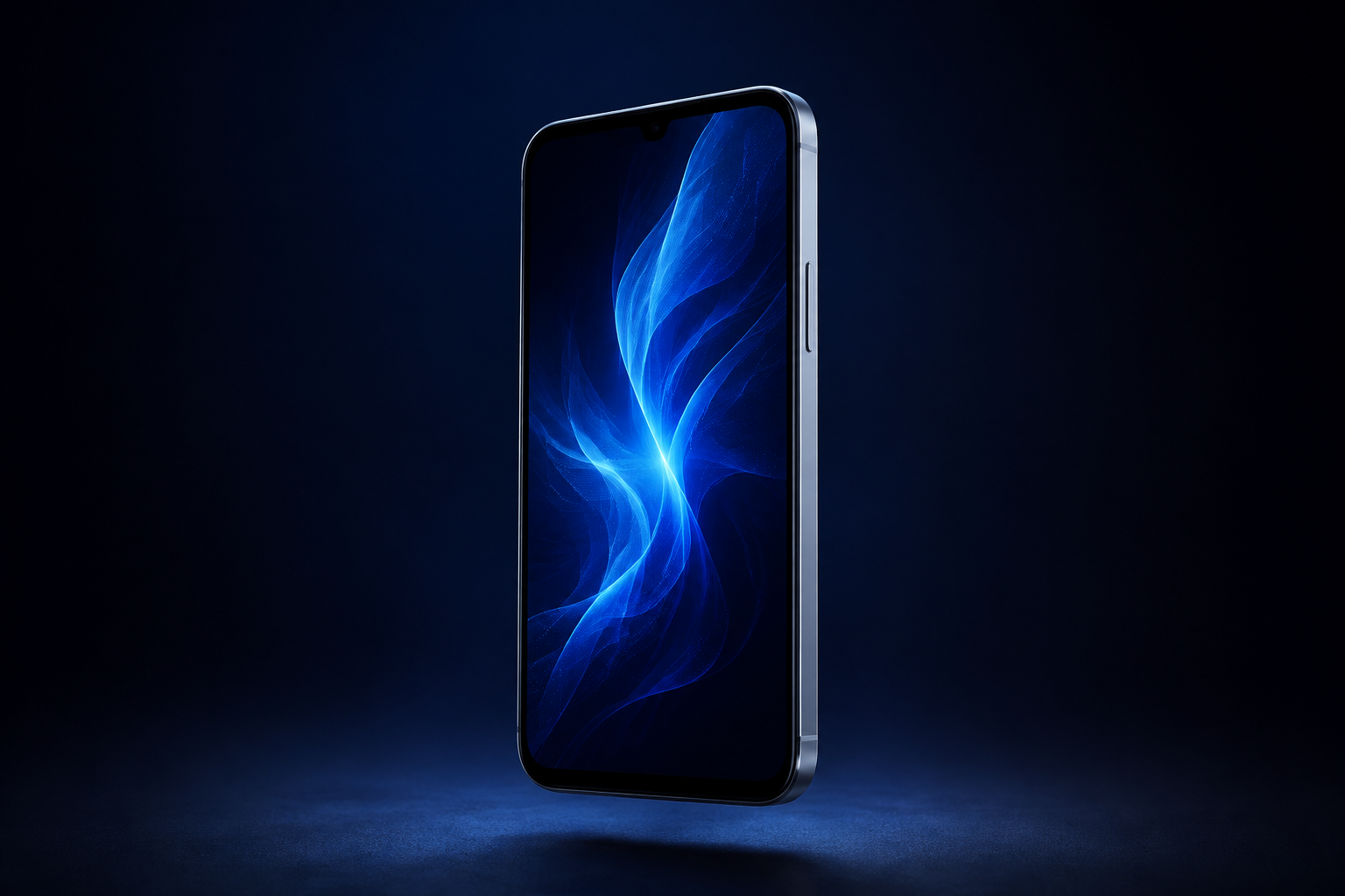 Conceptual smartphone with a flowing blue light form on its display